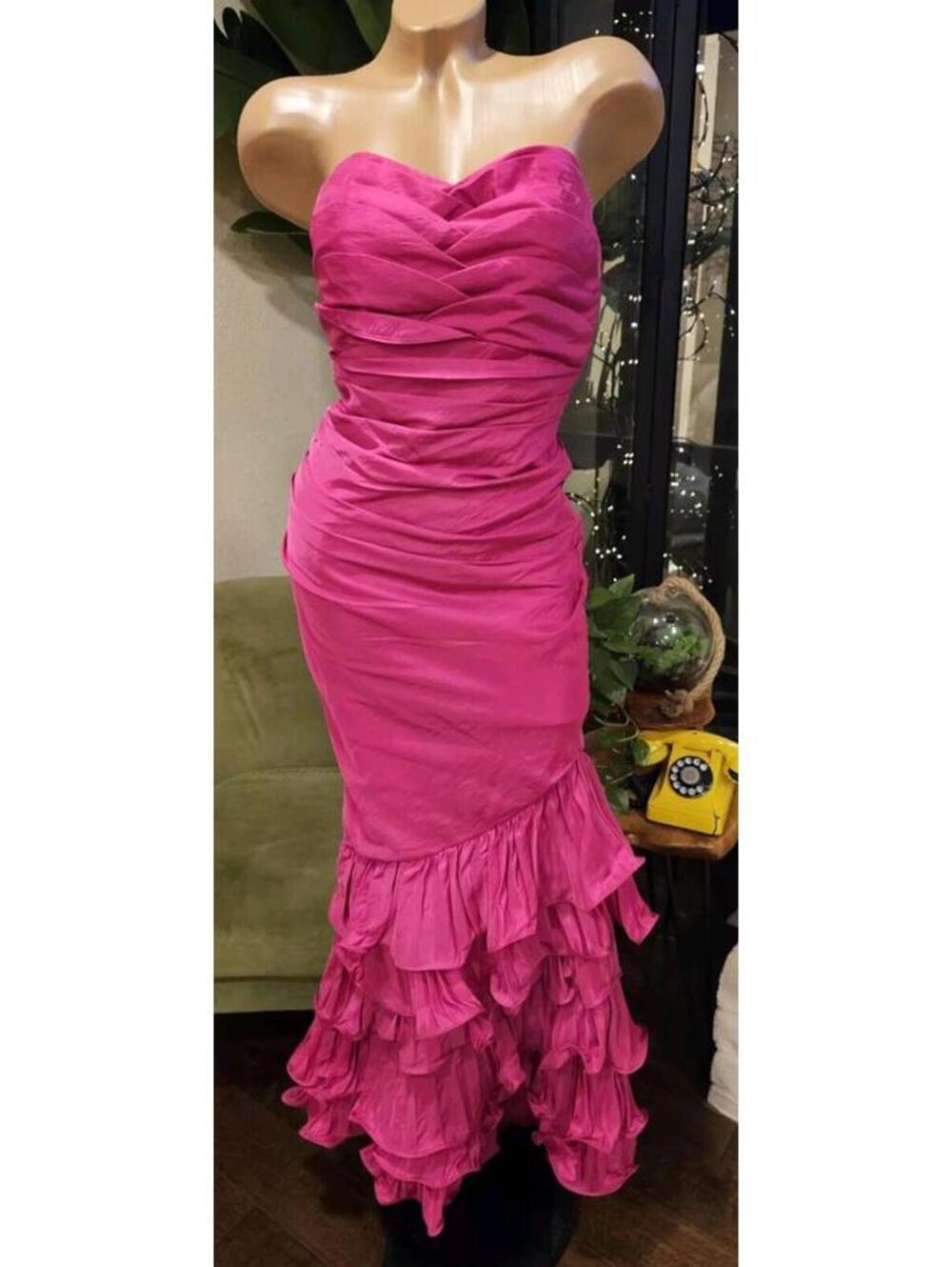 80s Cinderella Divine Mermaid Ruffle Pink Home Coming Dress XS